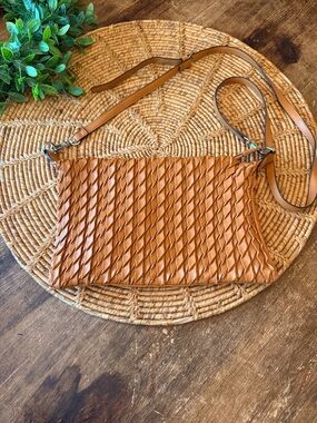 Sondra Roberts Squared Woven Crossbody Bag in Tan